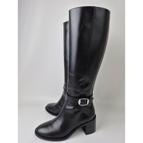 Stuart Weitzman Women's Black Esme Belted Leather Zip Boots Size 6.5 B SJ330 - Picture 2 of 7